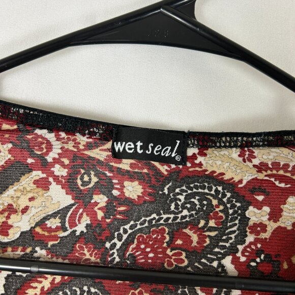 Wet Seal Y2K Grunge Paisley Lettuce Leaf Top M Red Black Sheer - Picture 5 of 6